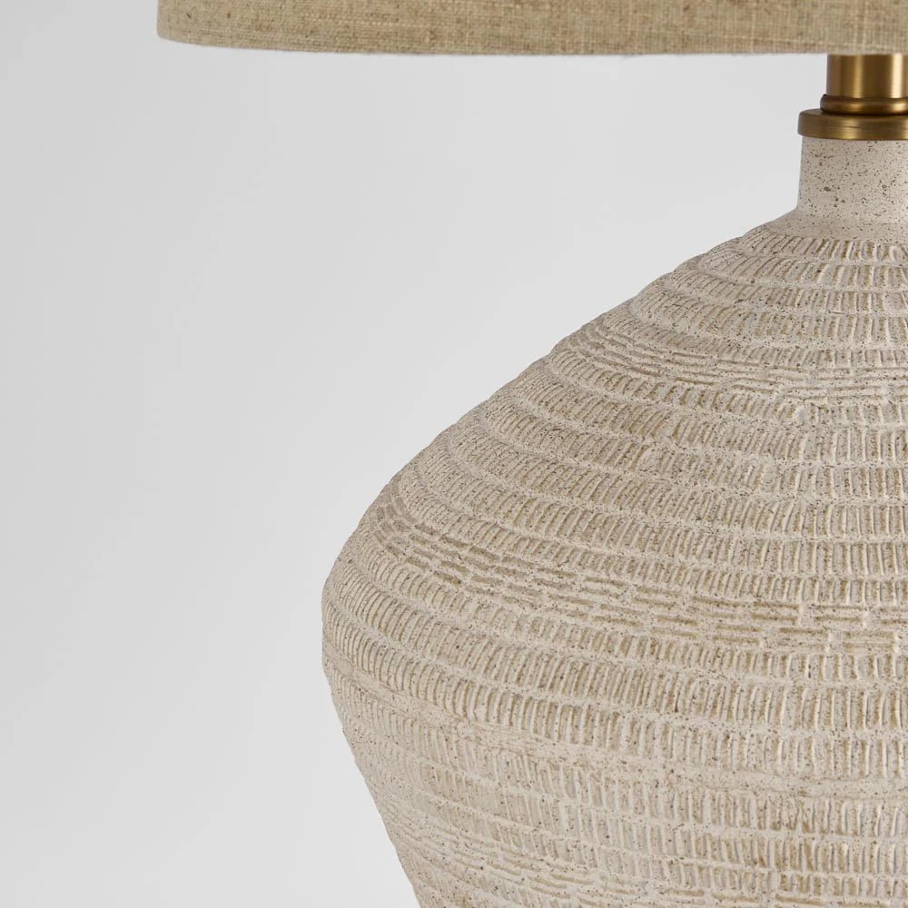 Caufield White Sandstone Table Lamp & Linen Shade | Luxury home decor and furniture by Home Decor & Co