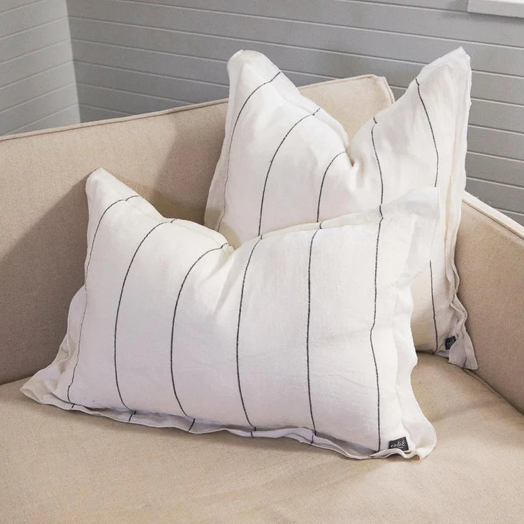 Carter Linen Cushion - Off White w' Charcoal Stripe
