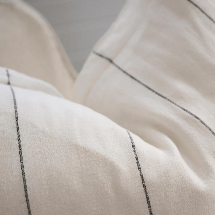 Carter Linen Cushion - Off White w' Charcoal Stripe