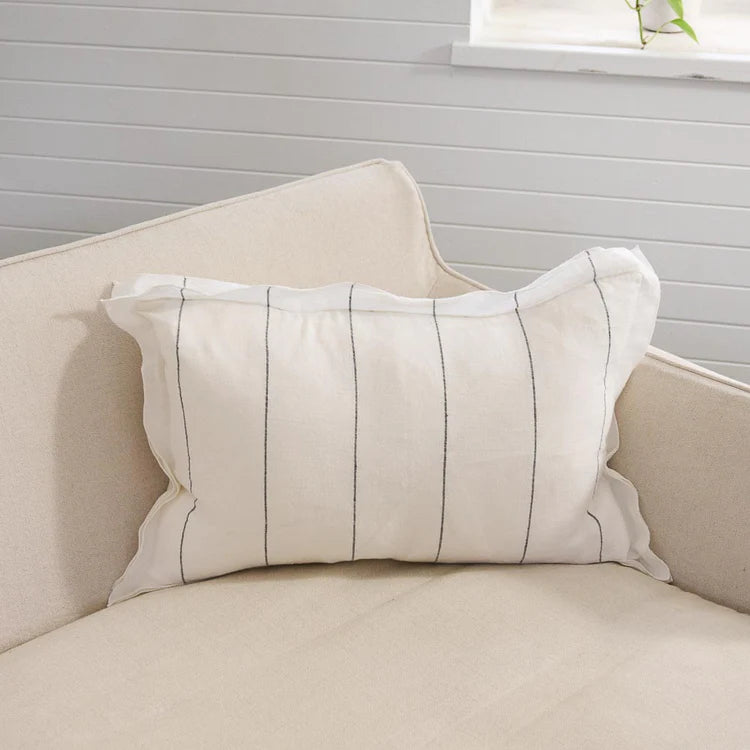Carter Linen Cushion - Off White w' Charcoal Stripe