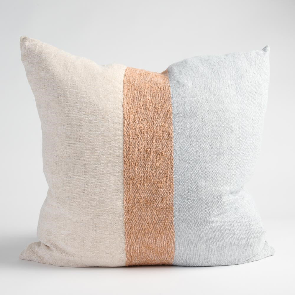 Tallows Linen Cushion - Natural/Ochre/Blue | Luxury home decor and furniture by Home Decor & Co