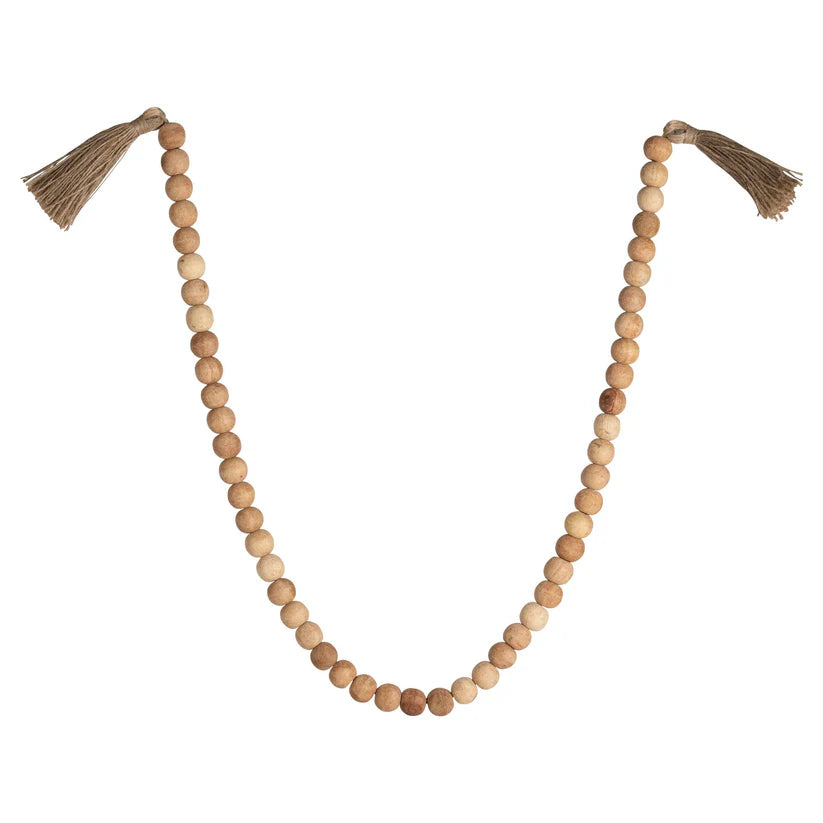 Boho Wooden Bead Garland with Tassels – Rustic Decorative Strand for Home & Wall Styling