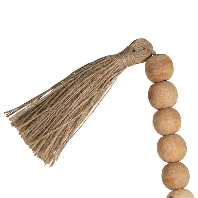 Boho Wooden Bead Garland with Tassels – Rustic Decorative Strand for Home & Wall Styling