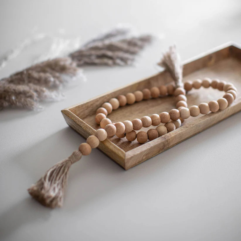 Boho Wooden Bead Garland with Tassels – Rustic Decorative Strand for Home & Wall Styling
