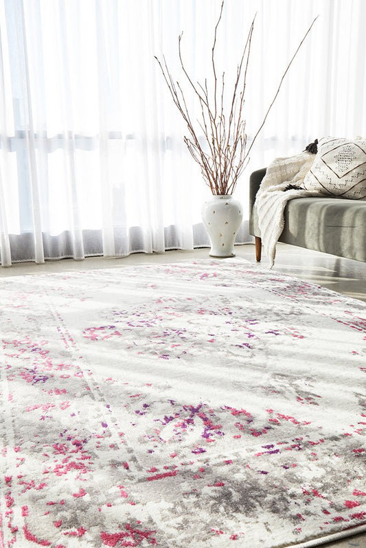Alexa Transitional Rug White Pink Grey, view 2