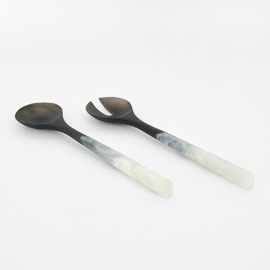 Halo Salad Server Set Swirl Resin Black & White, view 2