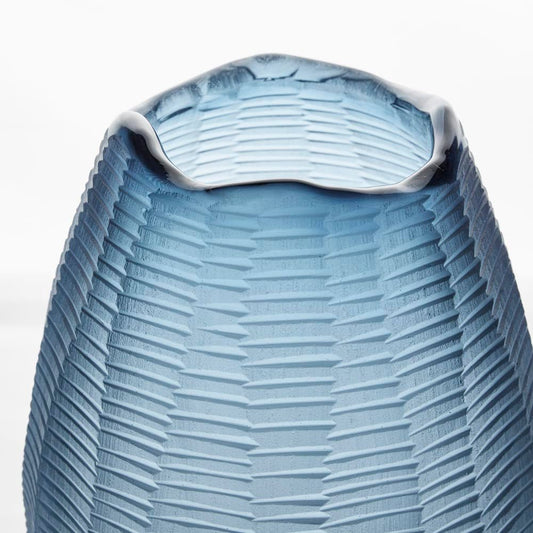 Artem Glass Vase Blue Carved M | Luxury home decor and furniture by Home Decor & Co