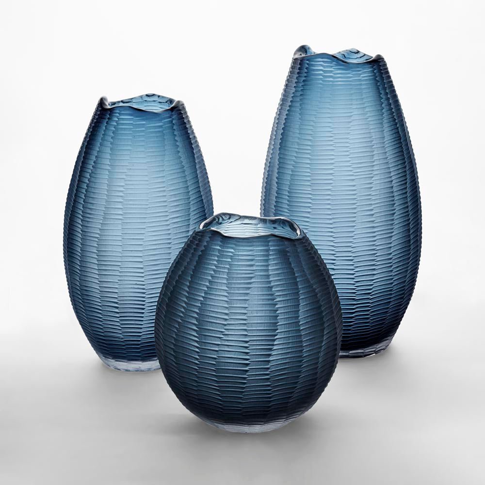 Artem Glass Vase Blue Carved L | Luxury home decor and furniture by Home Decor & Co
