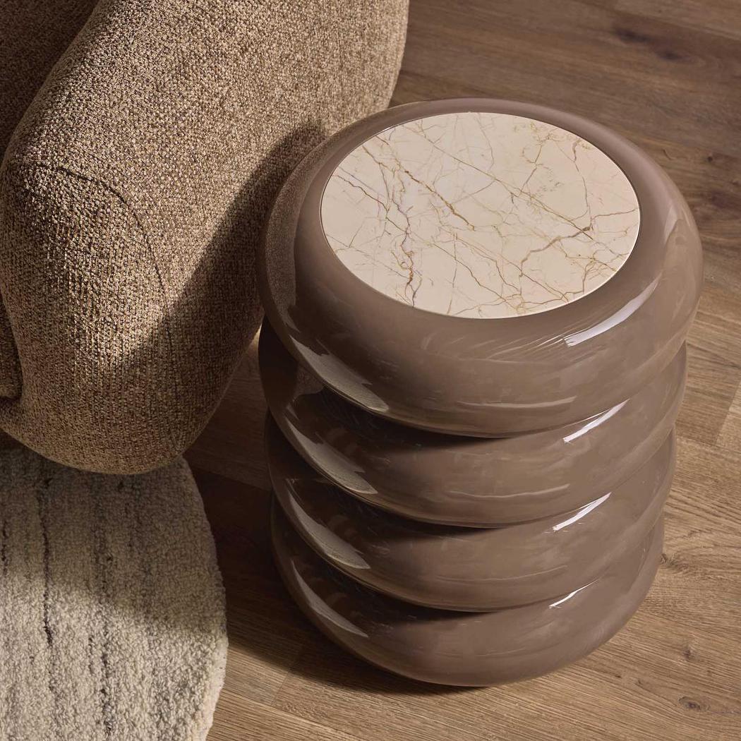 Sable Side Table Matt Brown Vein Marble/High Gloss