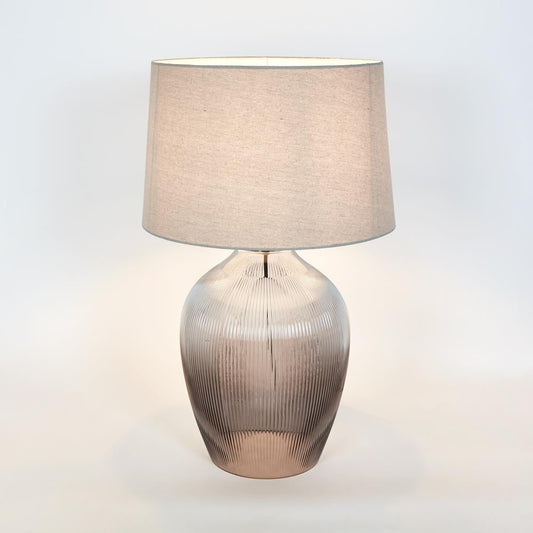 Misty Glass Table Lamp with Natural Linen Shade, view 2