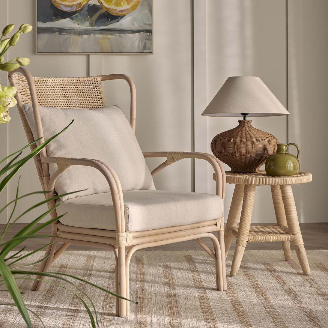 Dallas Rattan Table Lamp with Linen Shade | Luxury home decor and furniture by Home Decor & Co