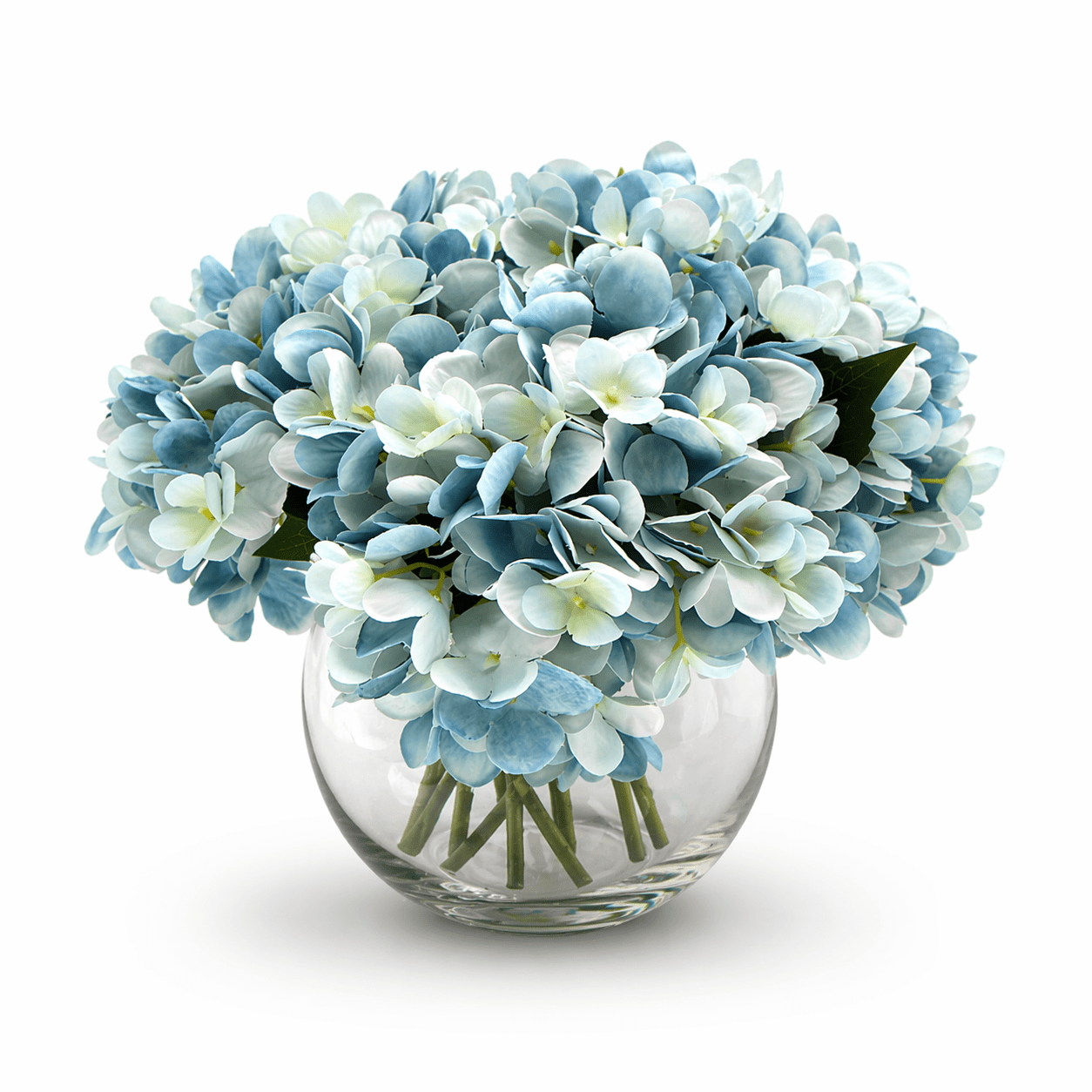 Premium Faux Hydrangea with Glass Vase (Artificial Flowering Blue Hydrangea) 23cm | Luxury home decor and furniture by Home Decor & Co