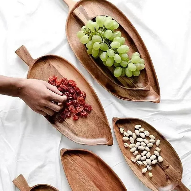 Wooden Leaf-Shaped Serving Tray – Sushi, Dessert, Fruit & Snack Plate
