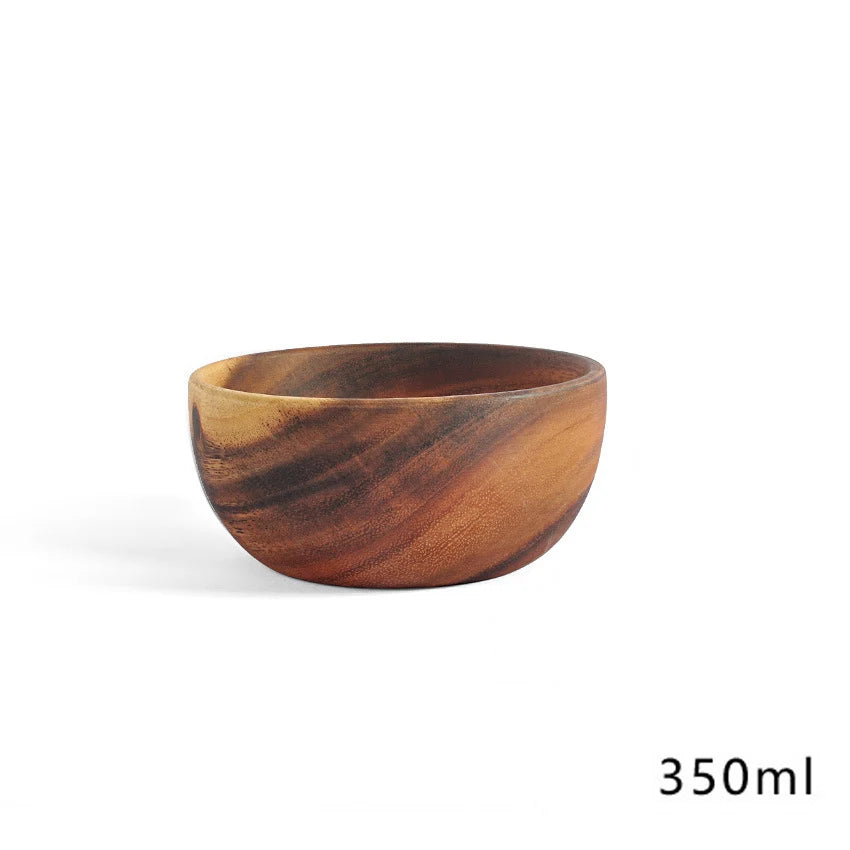 Retro Wooden Salad Bowl – Handcrafted Solid Wood Serving Bowl