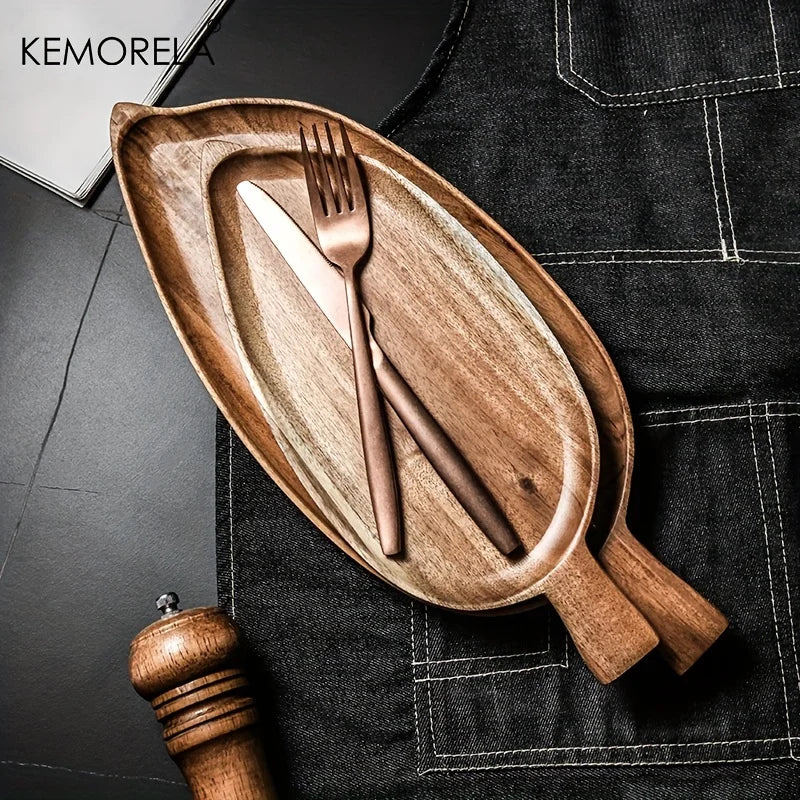 Wooden Leaf-Shaped Serving Tray – Sushi, Dessert, Fruit & Snack Plate