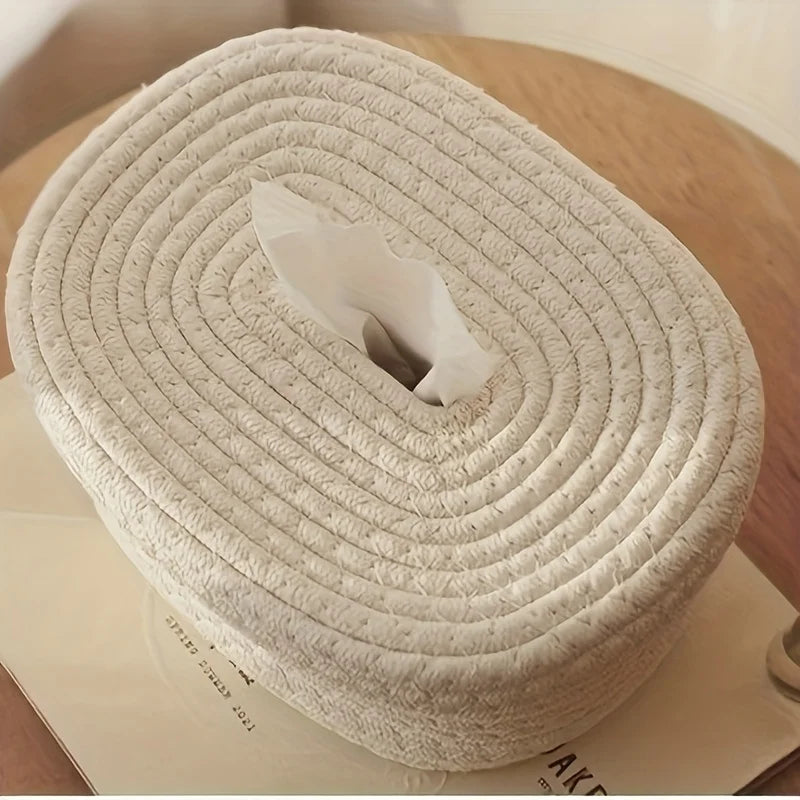 Boho Handwoven Tissue Box Holder – Minimalist Fabric Storage for Napkins & Towels