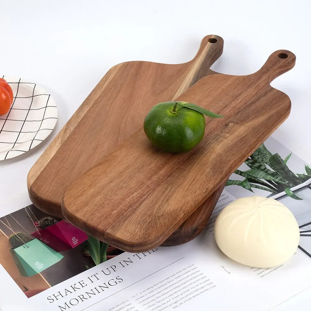 Wooden Cutting & Serving Board with Handle – Rustic Cheese & Charcuterie Board