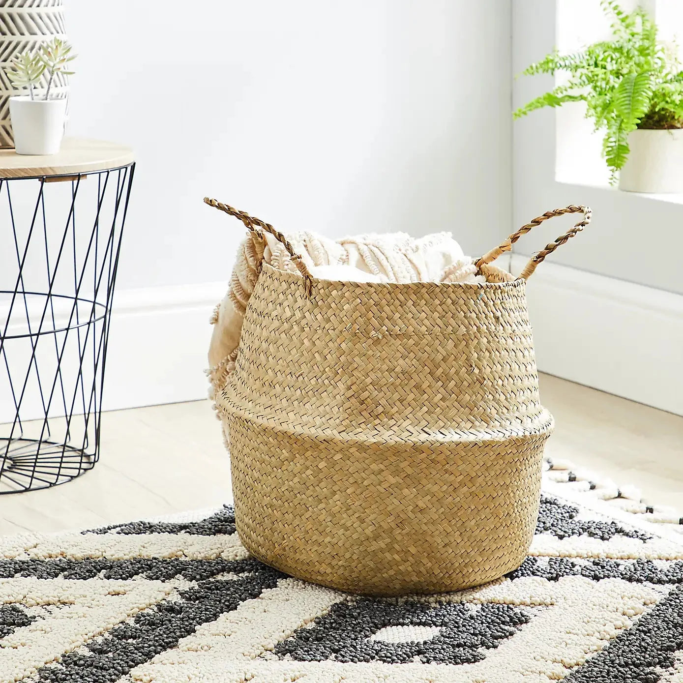 Handwoven Seagrass Storage Basket – Boho Plant Pot, Laundry & Home Organizer