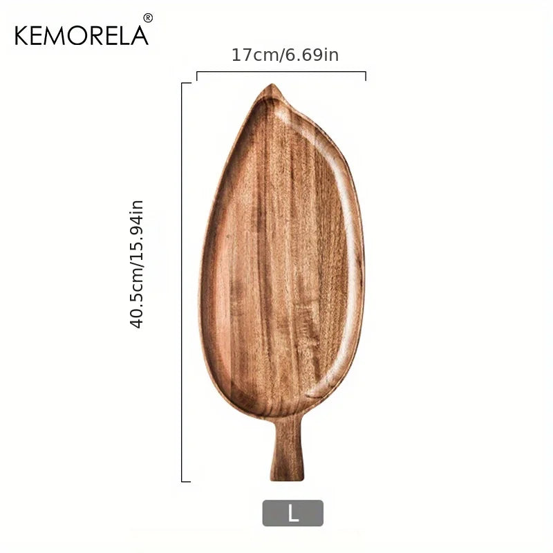 Wooden Leaf-Shaped Serving Tray – Sushi, Dessert, Fruit & Snack Plate