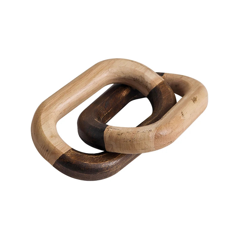 Rustic Dual-Tone Wooden Chain Sculpture – Hand-Carved Pine Accent Decor