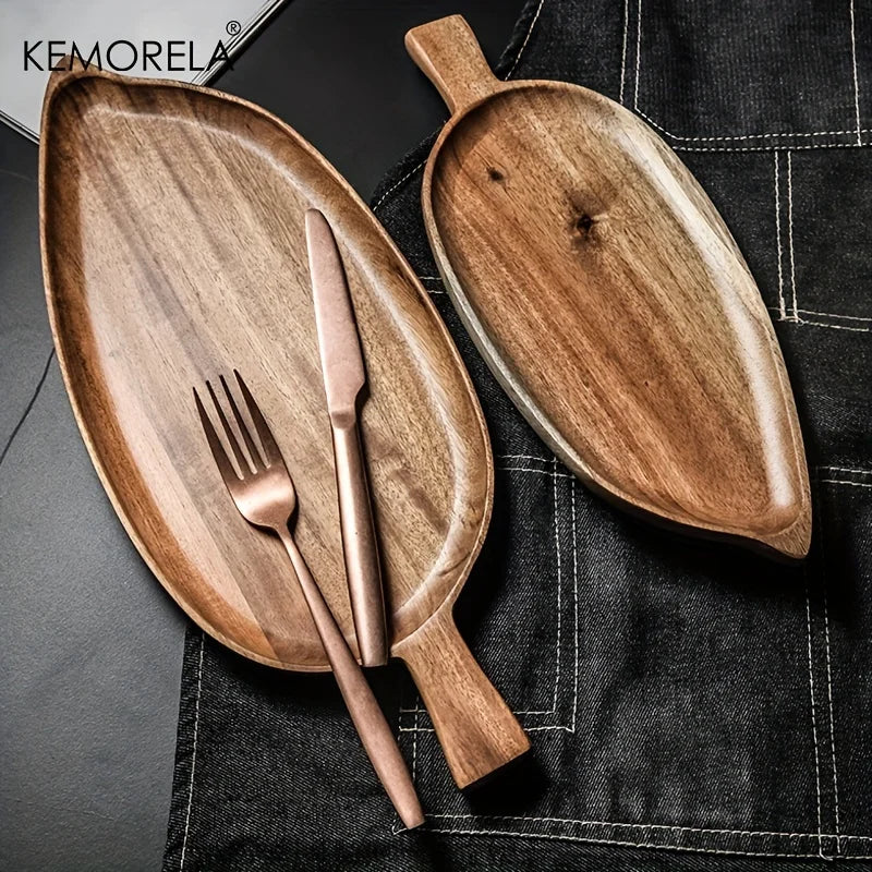 Wooden Leaf-Shaped Serving Tray – Sushi, Dessert, Fruit & Snack Plate