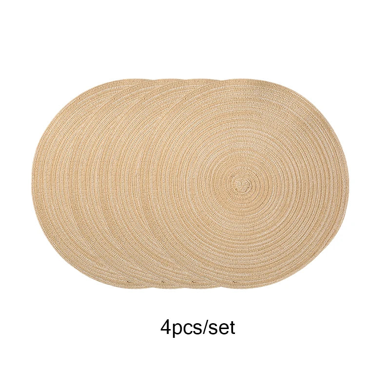 Set of 4 Handmade Round Woven Placemats – 15 Inch Dining Table Mats