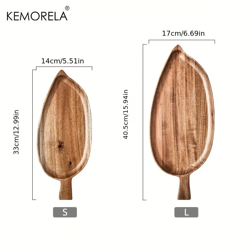 Wooden Leaf-Shaped Serving Tray – Sushi, Dessert, Fruit & Snack Plate