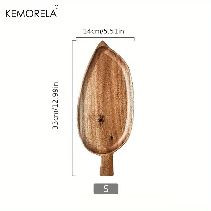 Wooden Leaf-Shaped Serving Tray – Sushi, Dessert, Fruit & Snack Plate