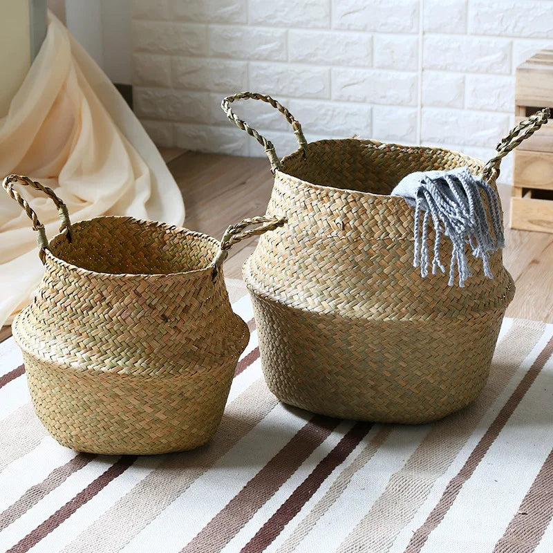 Handwoven Seagrass Storage Basket – Boho Plant Pot, Laundry & Home Organizer