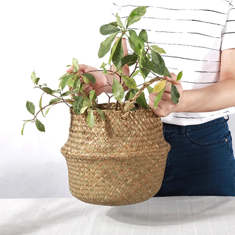 Handwoven Seagrass Storage Basket – Boho Plant Pot, Laundry & Home Organizer