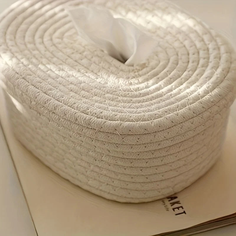 Boho Handwoven Tissue Box Holder – Minimalist Fabric Storage for Napkins & Towels
