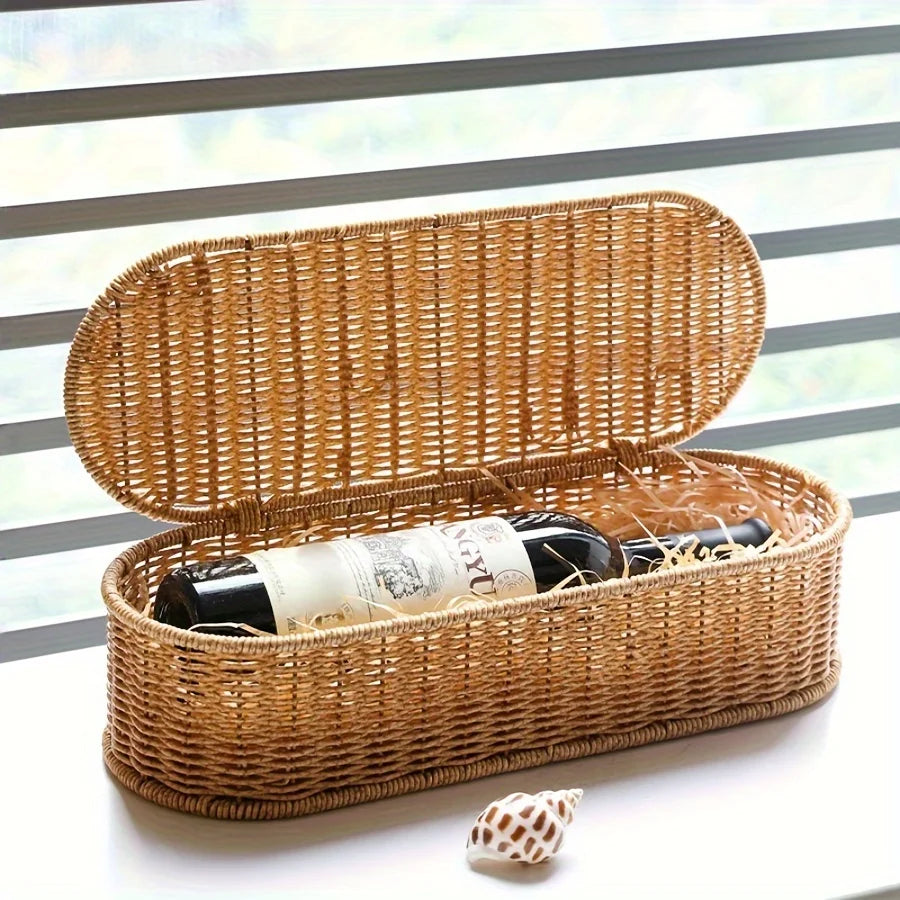 Boho Rattan-Style Storage Basket – Woven Decorative Organizer with Lid
