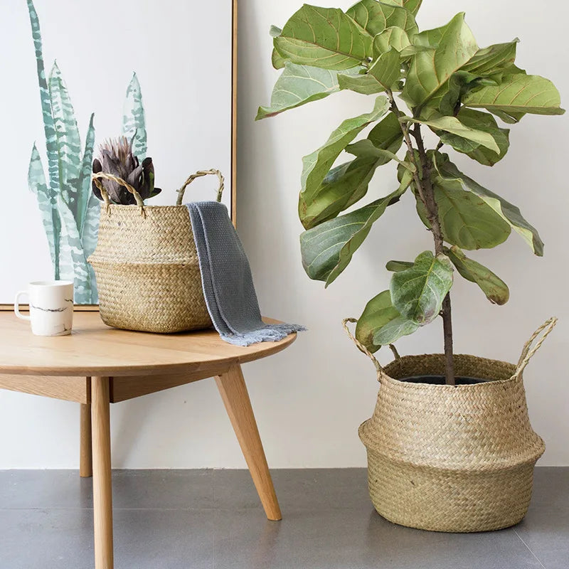 Handwoven Seagrass Storage Basket – Boho Plant Pot, Laundry & Home Organizer