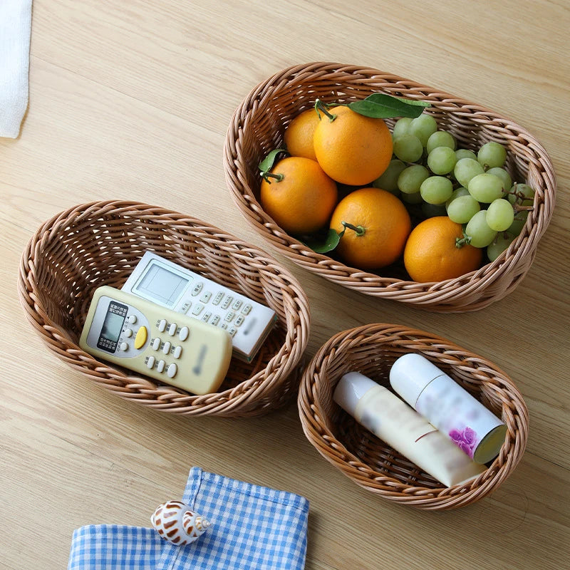 Boho Rattan Basket – Woven Decorative Basket for Kitchen & Tabletop