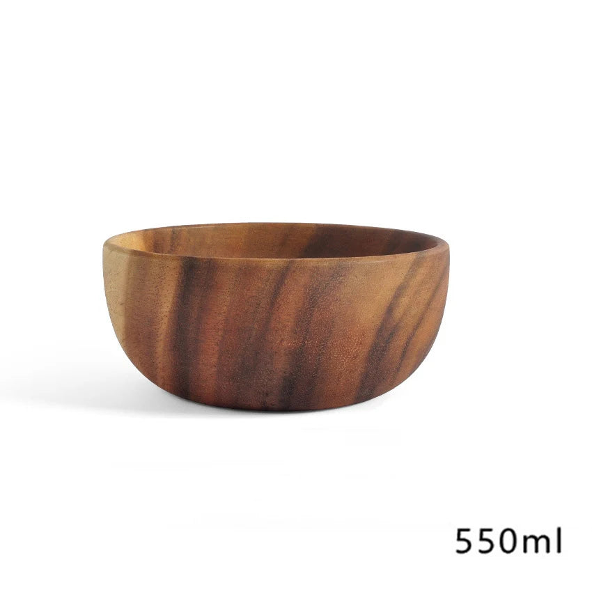 Retro Wooden Salad Bowl – Handcrafted Solid Wood Serving Bowl
