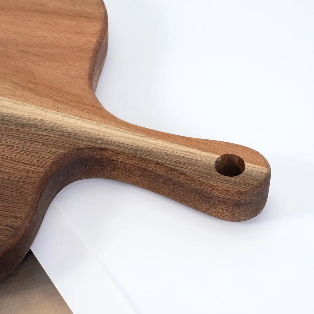 Wooden Cutting & Serving Board with Handle – Rustic Cheese & Charcuterie Board