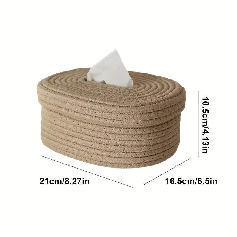 Boho Handwoven Tissue Box Holder – Minimalist Fabric Storage for Napkins & Towels