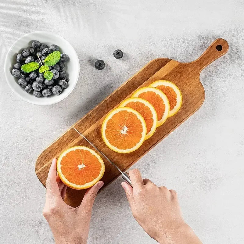 Wooden Cutting & Serving Board with Handle – Rustic Cheese & Charcuterie Board