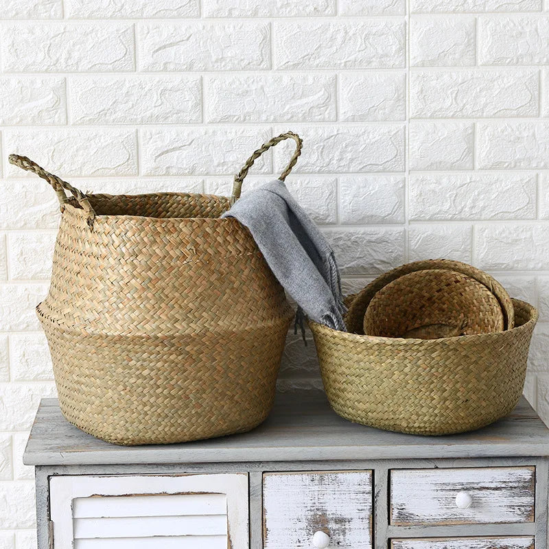 Handwoven Seagrass Storage Basket – Boho Plant Pot, Laundry & Home Organizer