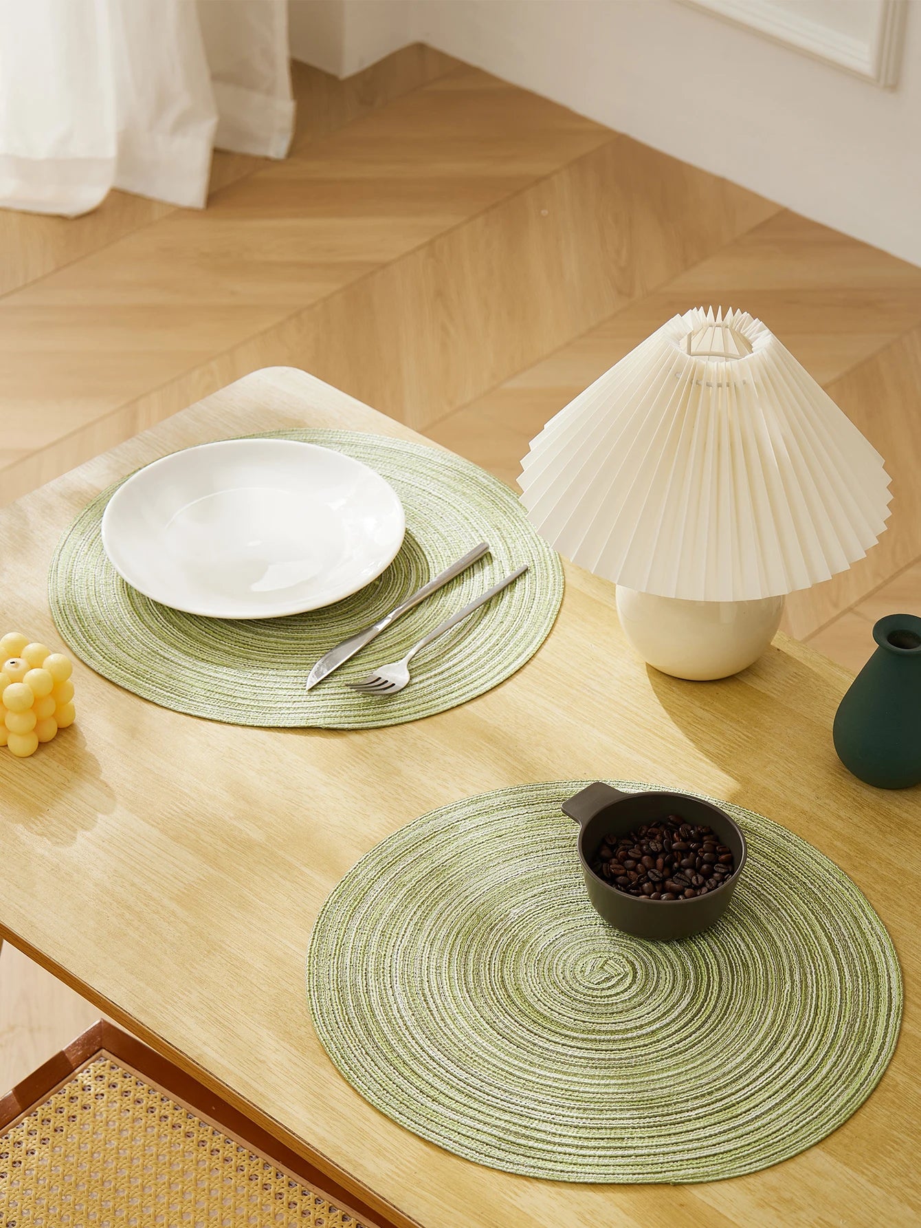 Set of 4 Handmade Round Woven Placemats – 15 Inch Dining Table Mats