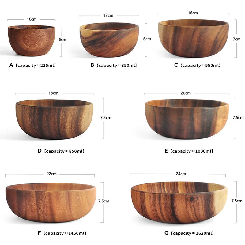Retro Wooden Salad Bowl – Handcrafted Solid Wood Serving Bowl
