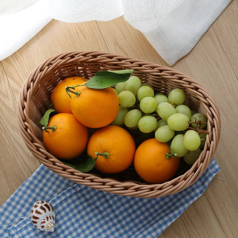 Boho Rattan Basket – Woven Decorative Basket for Kitchen & Tabletop