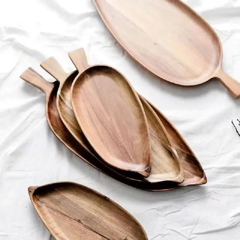 Wooden Leaf-Shaped Serving Tray – Sushi, Dessert, Fruit & Snack Plate