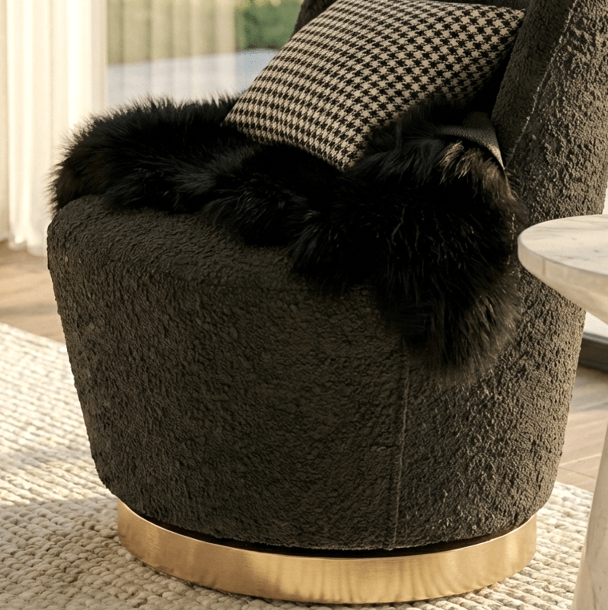 Chateau Swivel Accent Chair - Charcoal Boucle | Luxury home decor and furniture by Home Decor & Co