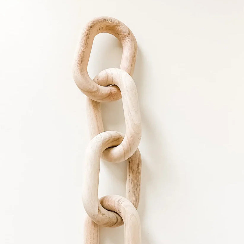 Handmade Wooden Chain Link Decor – Modern Boho Sculpture for Coffee Table & Shelf Styling
