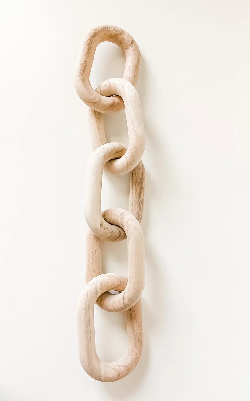 Handmade Wooden Chain Link Decor – Modern Boho Sculpture for Coffee Table & Shelf Styling