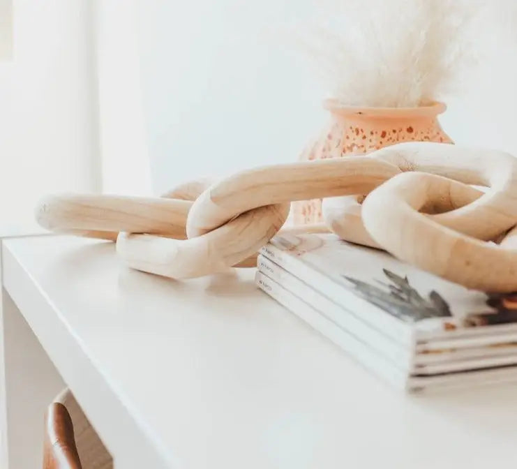 Handmade Wooden Chain Link Decor – Modern Boho Sculpture for Coffee Table & Shelf Styling