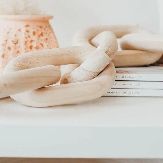 Handmade Wooden Chain Link Decor – Modern Boho Sculpture for Coffee Table & Shelf Styling