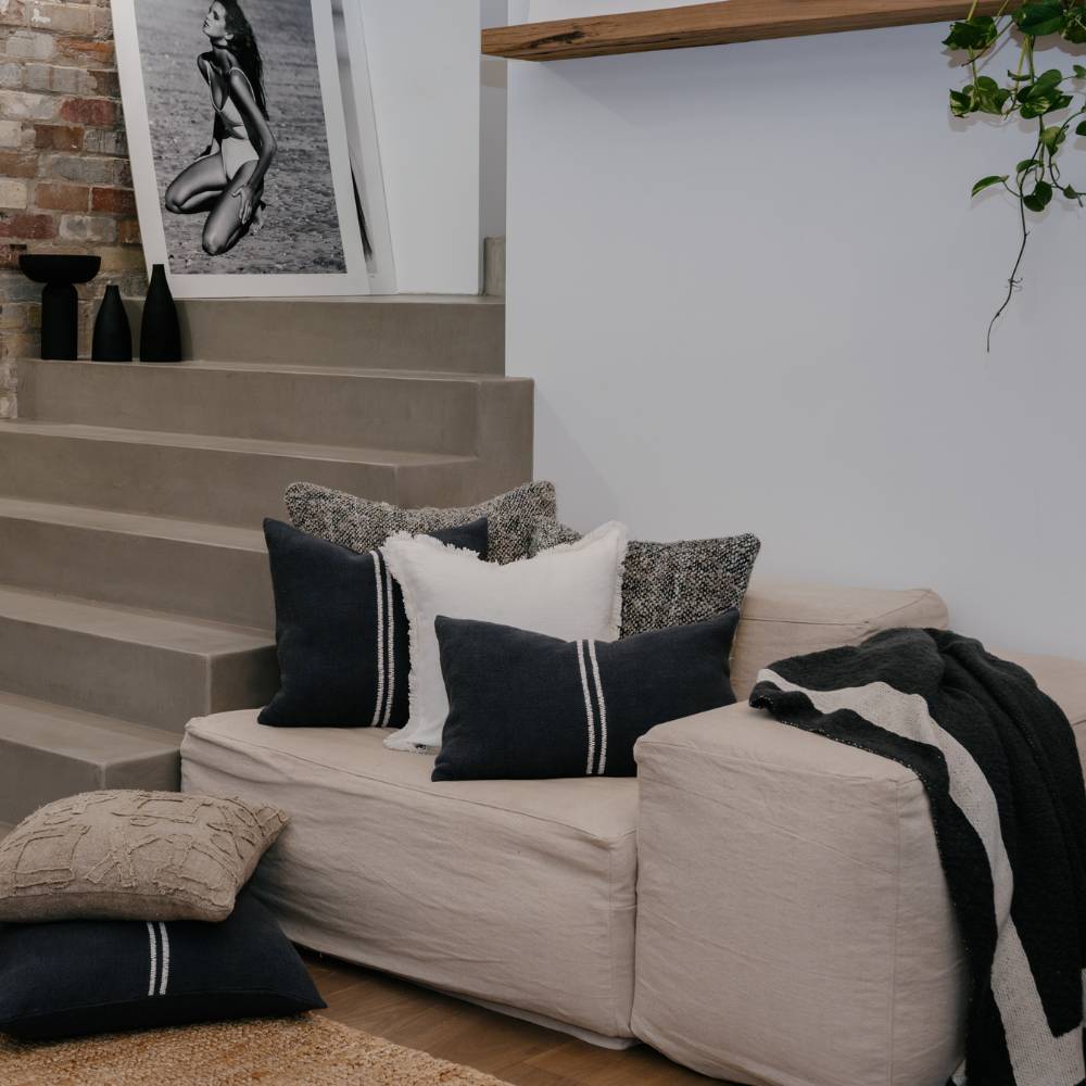 Orion Linen Cushion - Midnight/White | Luxury home decor and furniture by Home Decor & Co