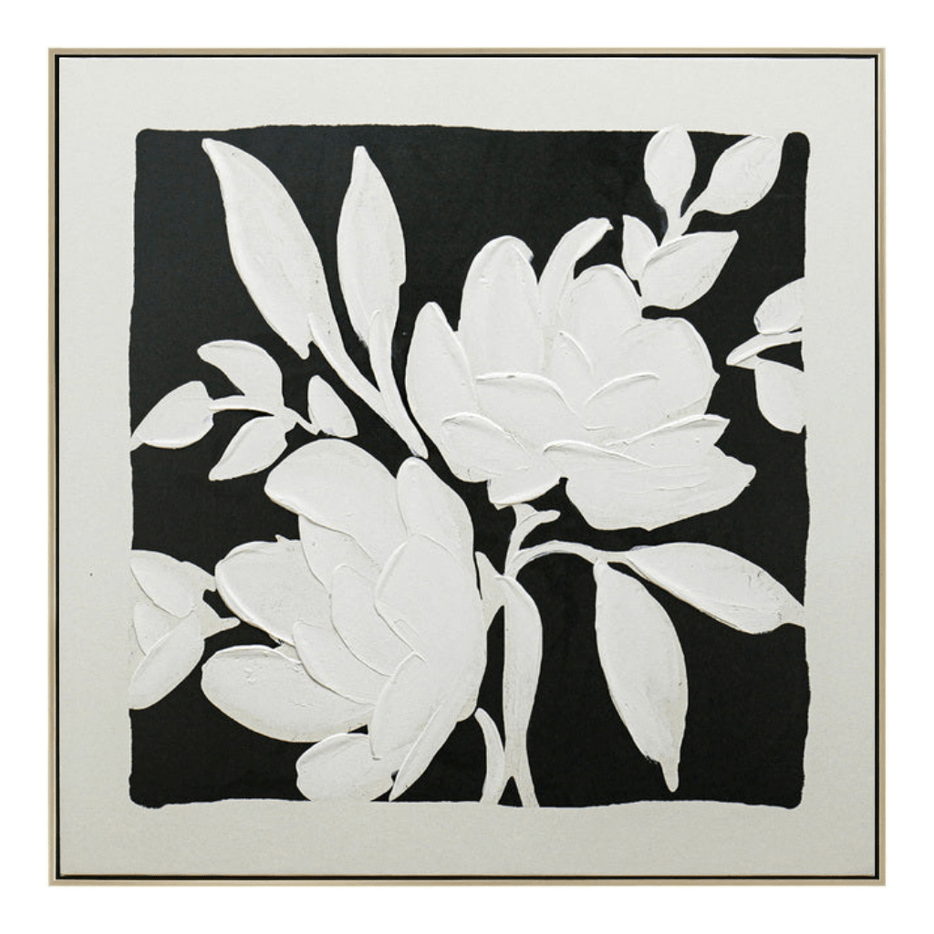 Black & White Blooms Framed Artwork 80cm | Luxury home decor and furniture by Home Decor & Co